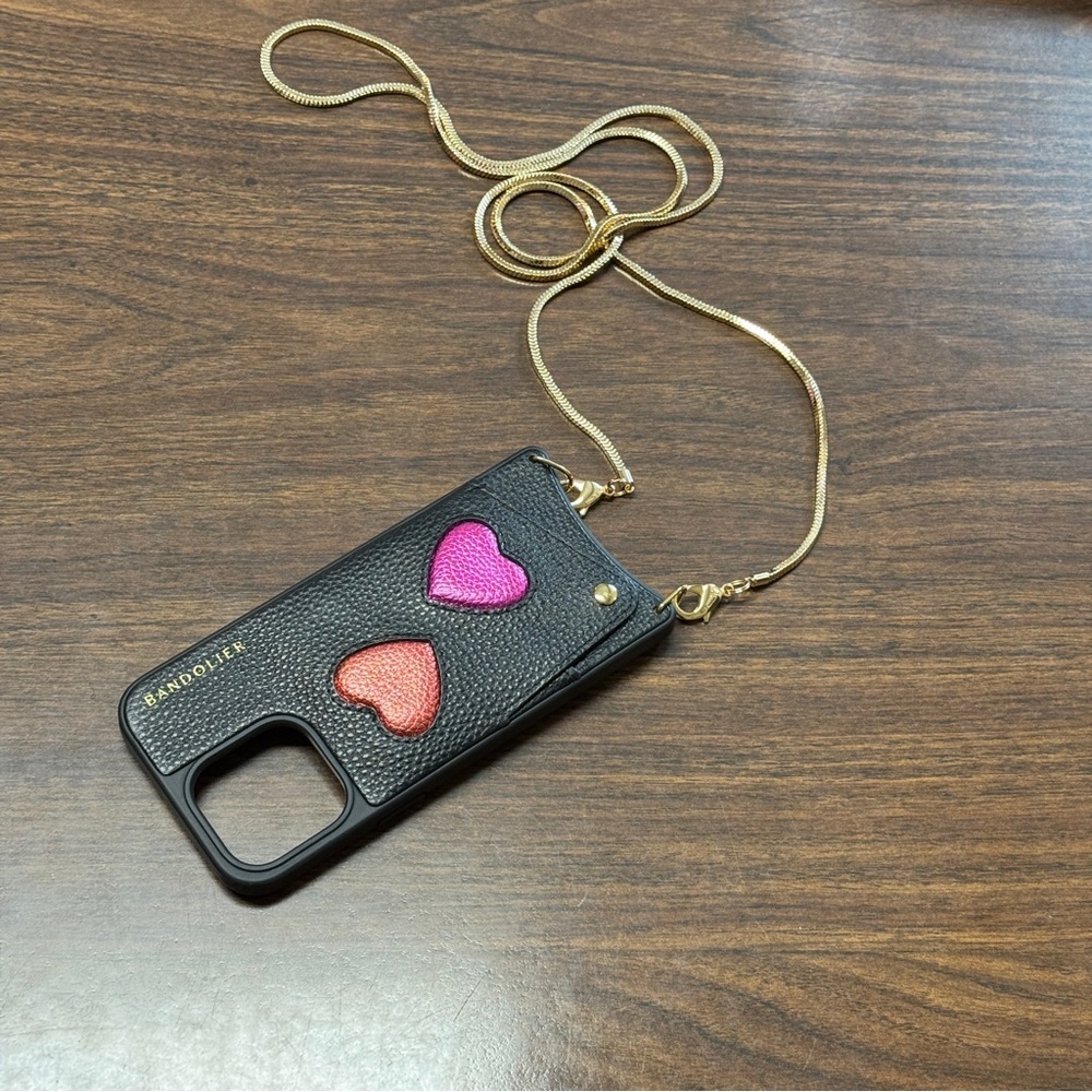 Bandolier Gia Metallic Hearts Crossbody Phone Case Wallet 14 ProMax